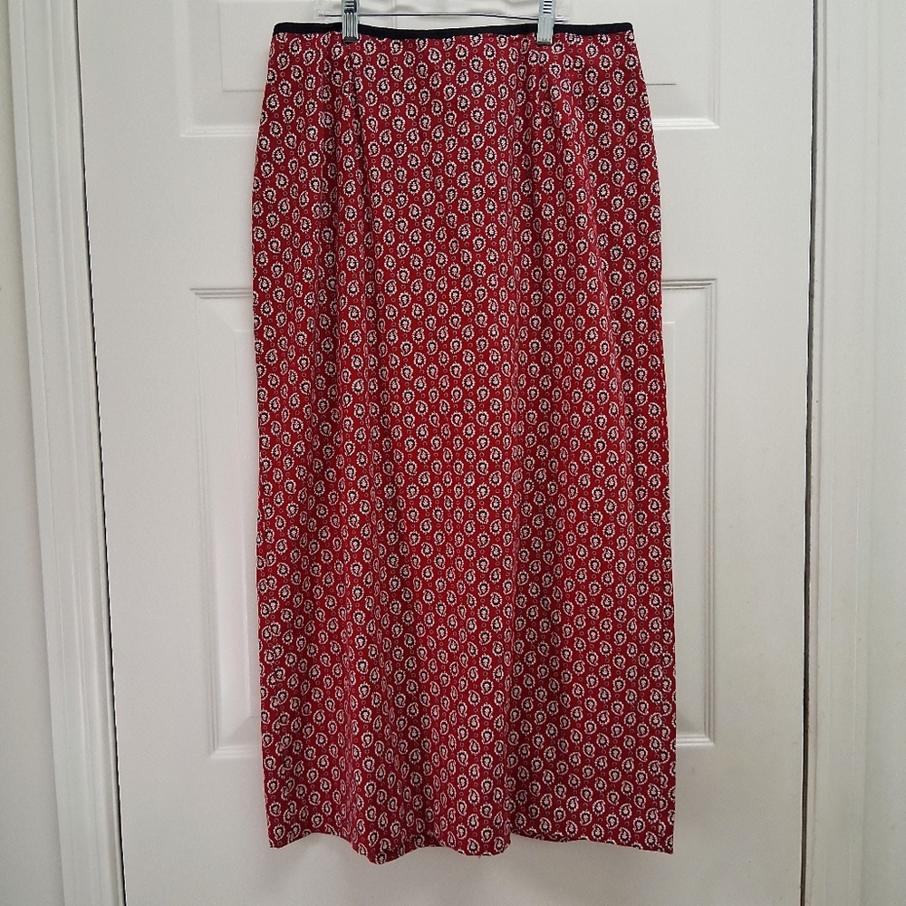 Vintage Talbots Midi Skirt Paisley Red 14W Classic Boho Cottagecore Office